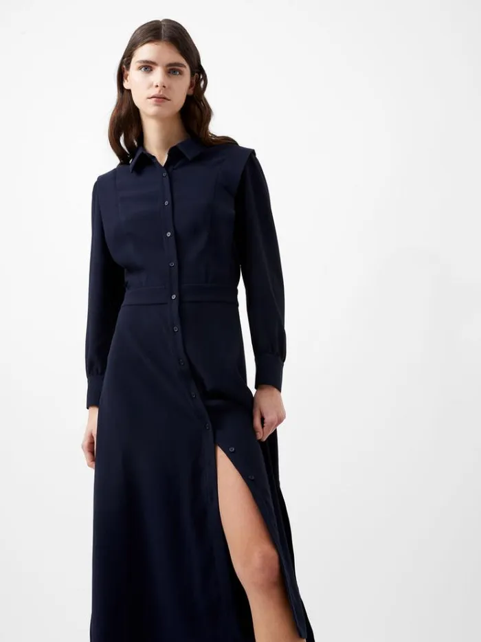 French Connection Dresses Brina Crepe Button Down Maxi Dress Marine 8211 Woman