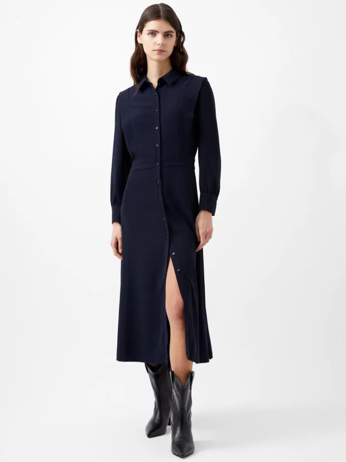 French Connection Dresses Brina Crepe Button Down Maxi Dress Marine 8211 Woman