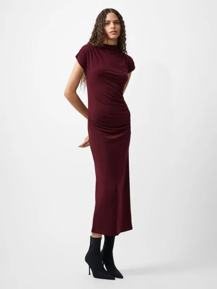 French Connection Dresses Draped Samira Mock Neck Dress Burgundy Red 8211 Woman
