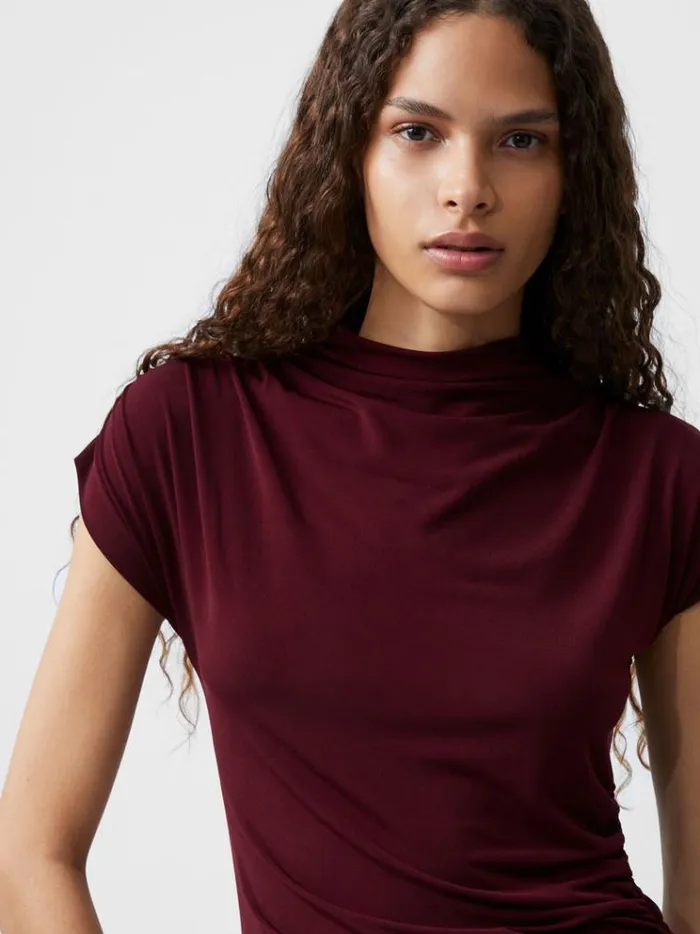 French Connection Dresses Draped Samira Mock Neck Dress Burgundy Red 8211 Woman