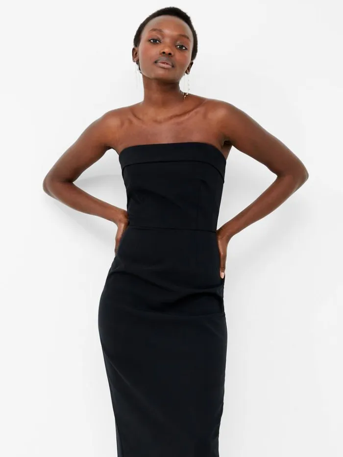French Connection Dresses Echo Crepe Strapless Midi Dress Blackout 8211 Woman