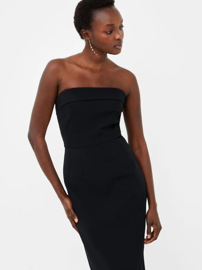 French Connection Dresses Echo Crepe Strapless Midi Dress Blackout 8211 Woman