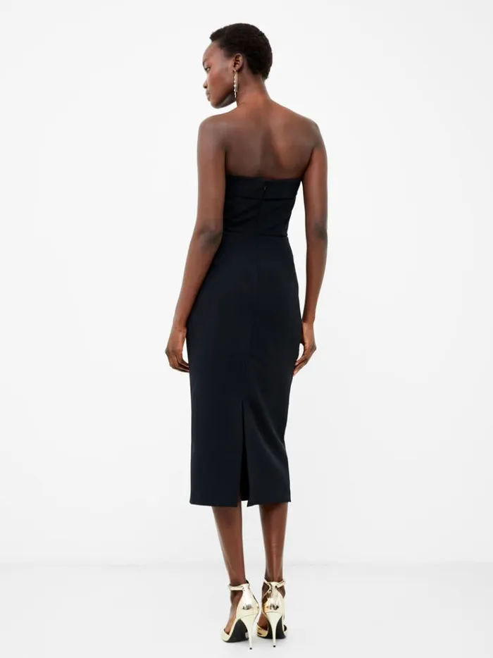 French Connection Dresses Echo Crepe Strapless Midi Dress Blackout 8211 Woman