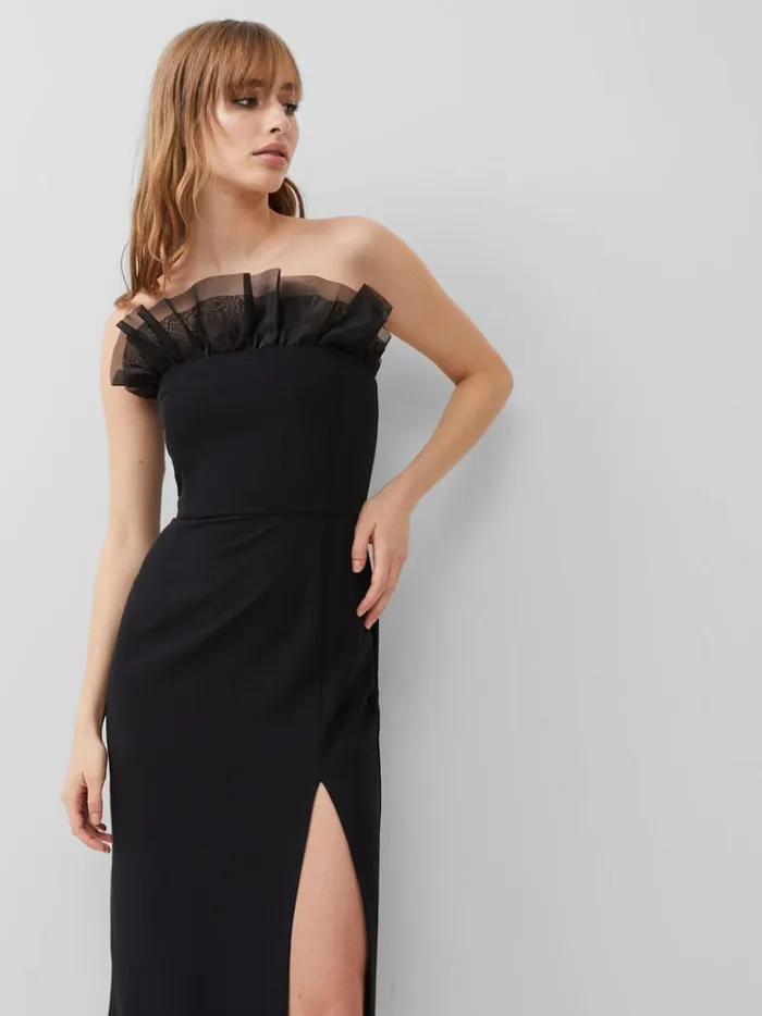 French Connection Dresses Echo Organza Mix Frill Strapless Midi Dress Blackout 8211 Woman French Connection Dresses Echo Organza Mix Frill Strapless Midi Dress Blackout 8211 Woman