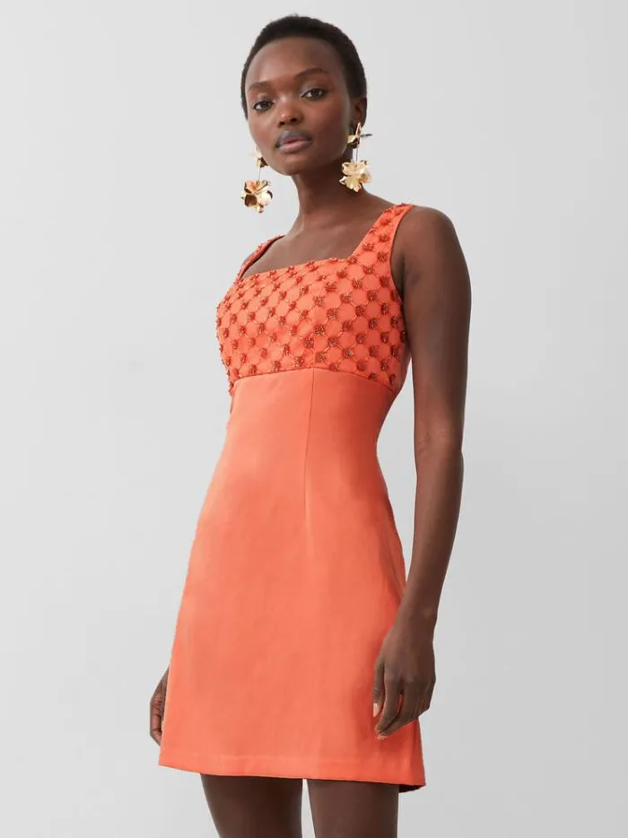 French Connection Dresses Embroidered Darcy Crepe Mini Dress Coral 8211 Woman French Connection Dresses Embroidered Darcy Crepe Mini Dress Coral 8211 Woman