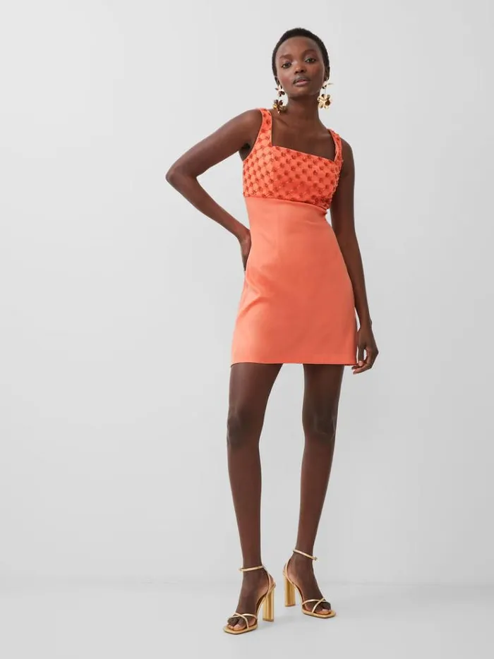 French Connection Dresses Embroidered Darcy Crepe Mini Dress Coral 8211 Woman