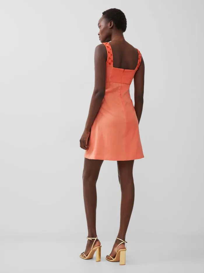 French Connection Dresses Embroidered Darcy Crepe Mini Dress Coral 8211 Woman
