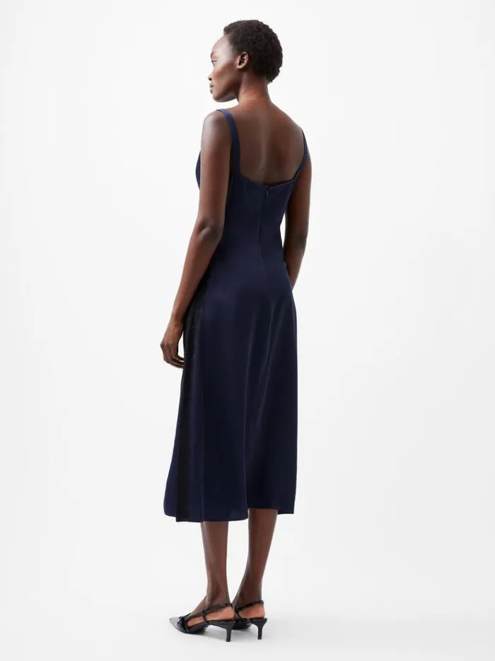 French Connection Dresses Ennis Eco Satin Lace Dress Marineblack 8211 Woman