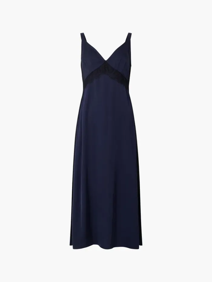French Connection Dresses Ennis Eco Satin Lace Dress Marineblack 8211 Woman