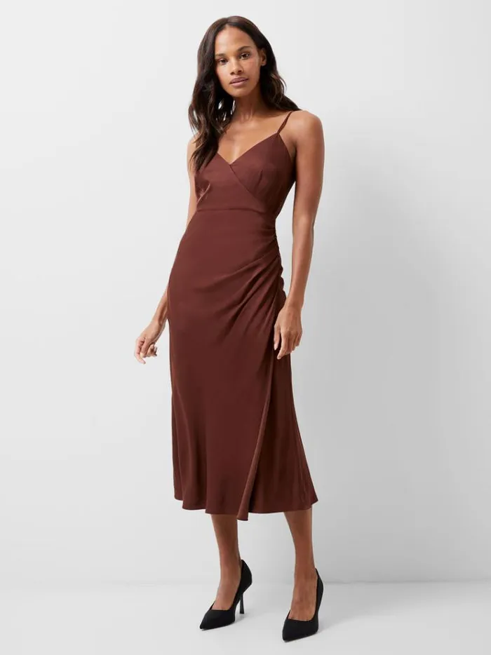 French Connection Dresses Ennis Eco Satin Slip Midi Dress Chocolate Fondant 8211 Woman French Connection Dresses Ennis Eco Satin Slip Midi Dress Chocolate Fondant 8211 Woman
