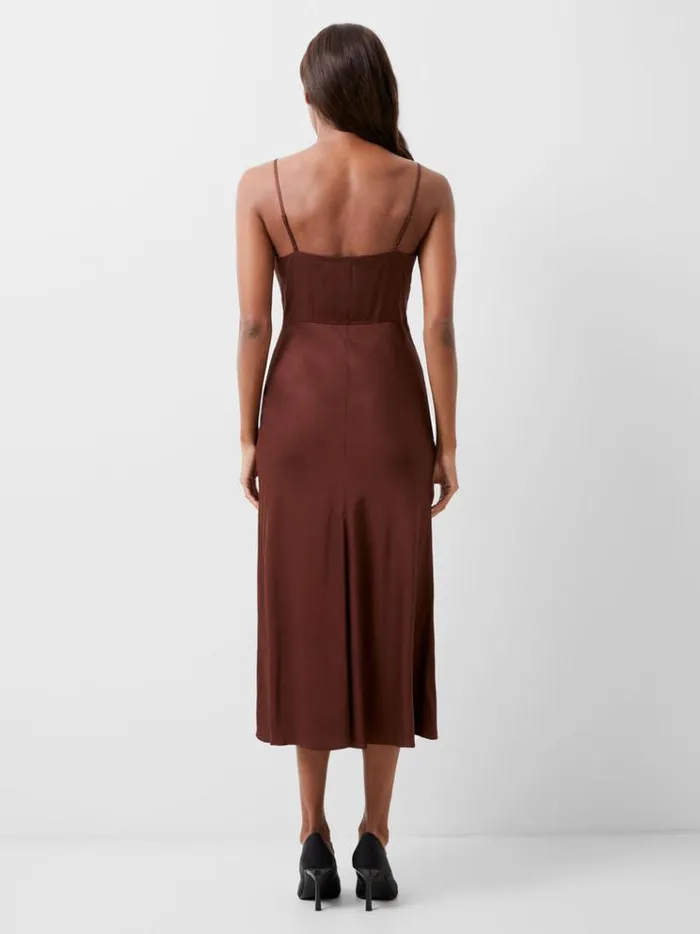 French Connection Dresses Ennis Eco Satin Slip Midi Dress Chocolate Fondant 8211 Woman