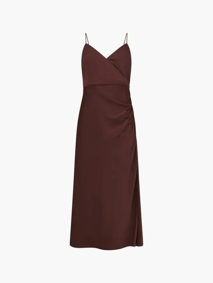 French Connection Dresses Ennis Eco Satin Slip Midi Dress Chocolate Fondant 8211 Woman