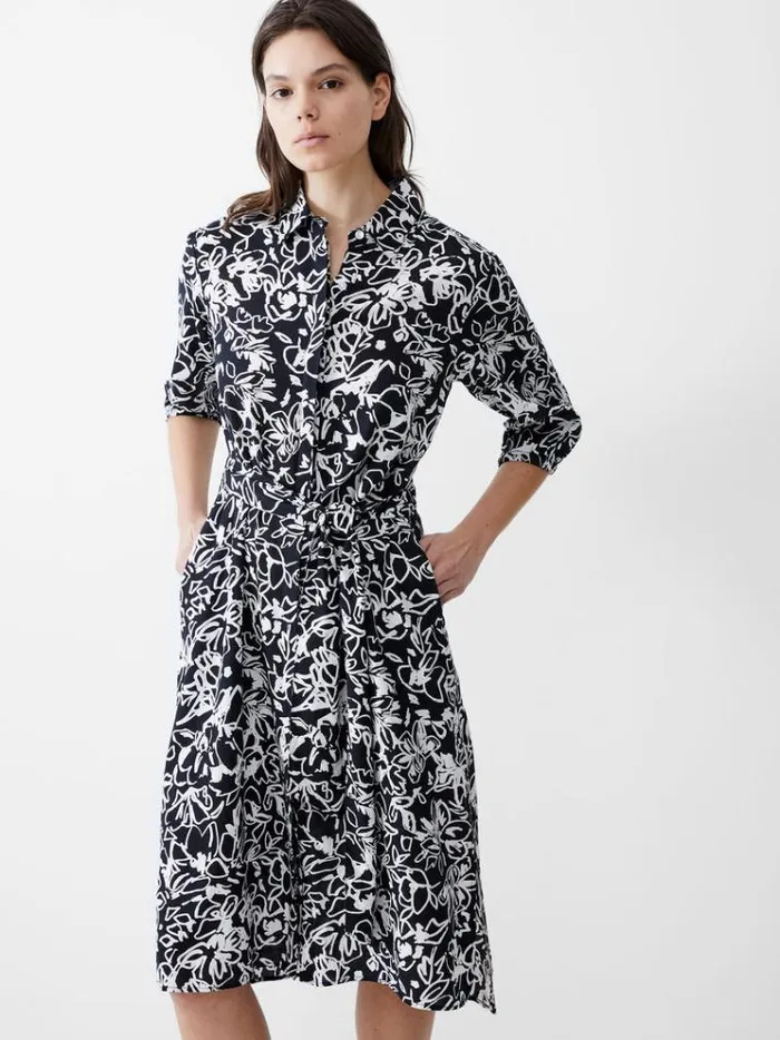 French Connection Dresses Fayola Midi Shirt Dress Blackwhite 8211 Woman