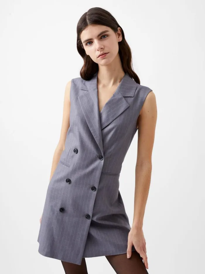 French Connection Dresses Fiorella Pin Stripe Tuxedo Mini Dress Grey 8211 Woman