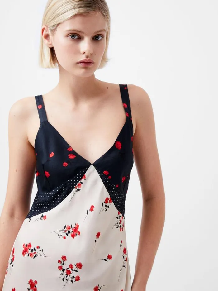 French Connection Dresses Floramour Ennis Eco Satin Slip Dress Classic Creamblacko 8211 Woman