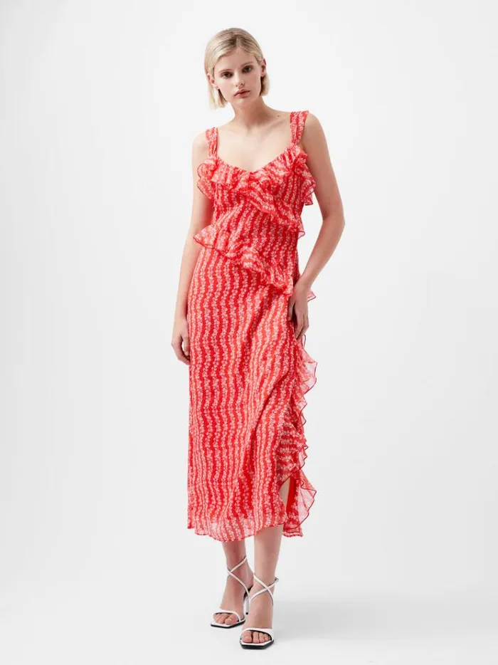 French Connection Dresses Frances Crinkle Ruffle Dress Cayenne Redwhite 8211 Woman French Connection Dresses Frances Crinkle Ruffle Dress Cayenne Redwhite 8211 Woman