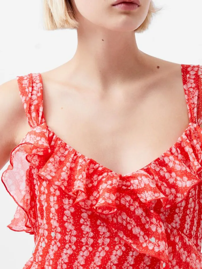 French Connection Dresses Frances Crinkle Ruffle Dress Cayenne Redwhite 8211 Woman