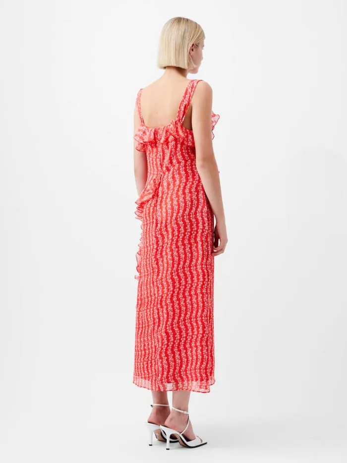 French Connection Dresses Frances Crinkle Ruffle Dress Cayenne Redwhite 8211 Woman