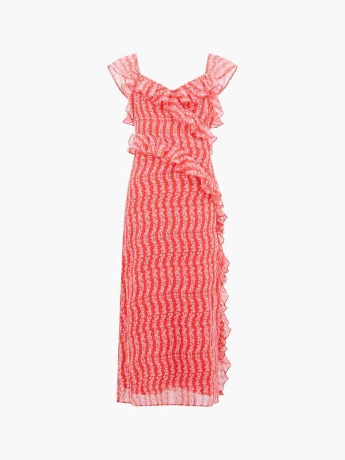 French Connection Dresses Frances Crinkle Ruffle Dress Cayenne Redwhite 8211 Woman