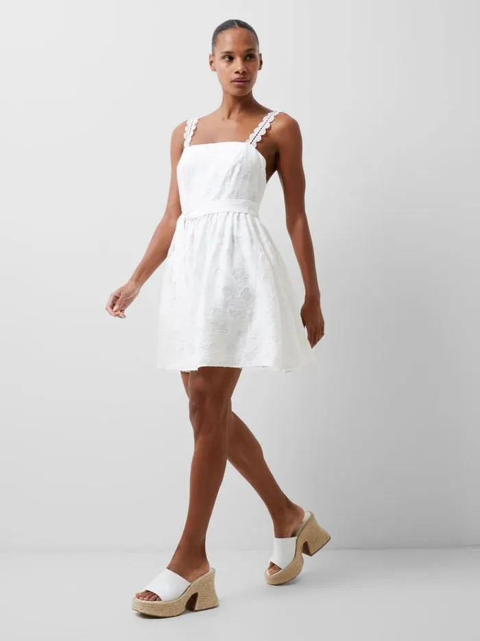French Connection Dresses Freya Organza Devore Mini Dress Summer White 8211 Woman