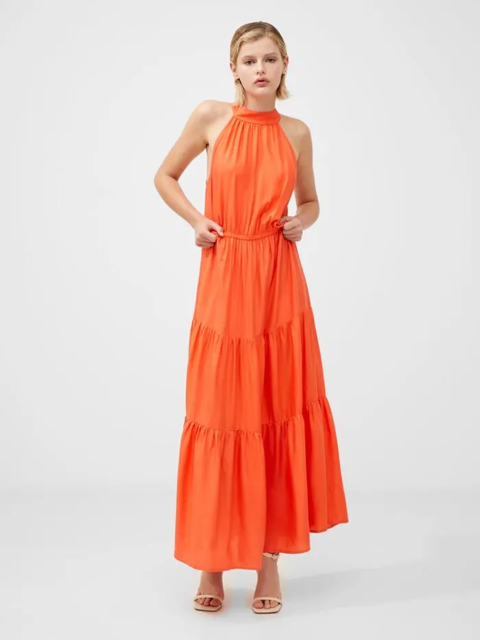 French Connection Dresses Halter Viscose Tiered Maxi Dress Amber Sunrise 8211 Woman French Connection Dresses Halter Viscose Tiered Maxi Dress Amber Sunrise 8211 Woman