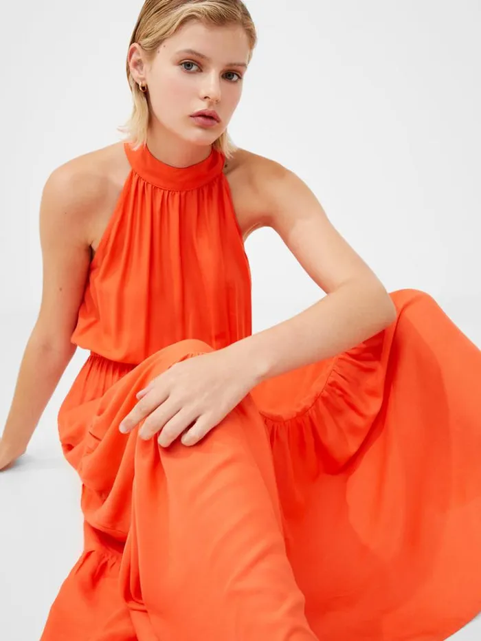 French Connection Dresses Halter Viscose Tiered Maxi Dress Amber Sunrise 8211 Woman