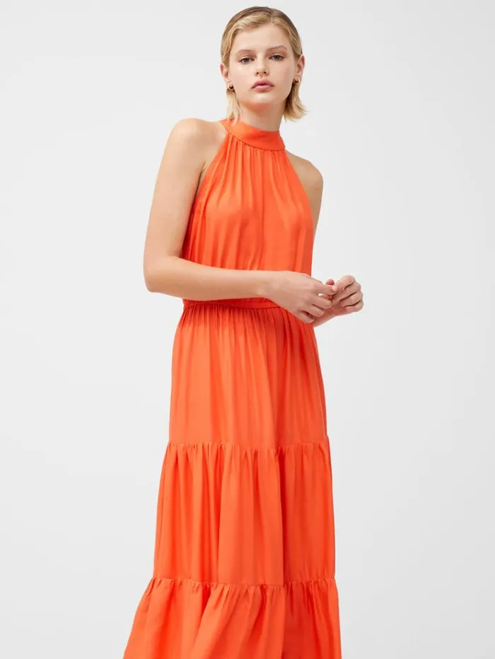 French Connection Dresses Halter Viscose Tiered Maxi Dress Amber Sunrise 8211 Woman