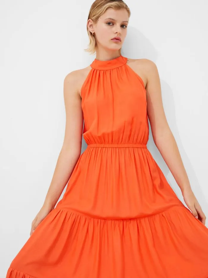 French Connection Dresses Halter Viscose Tiered Maxi Dress Amber Sunrise 8211 Woman