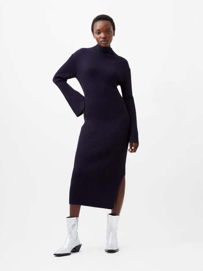 French Connection Dresses Lolly Mari Flare Sleeve Knit Dress Marine 8211 Woman