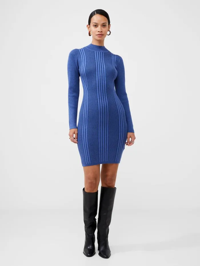 French Connection Dresses Mari Knit Roll Neck Mini Dress Coastal Fjord Multi 8211 Woman French Connection Dresses Mari Knit Roll Neck Mini Dress Coastal Fjord Multi 8211 Woman