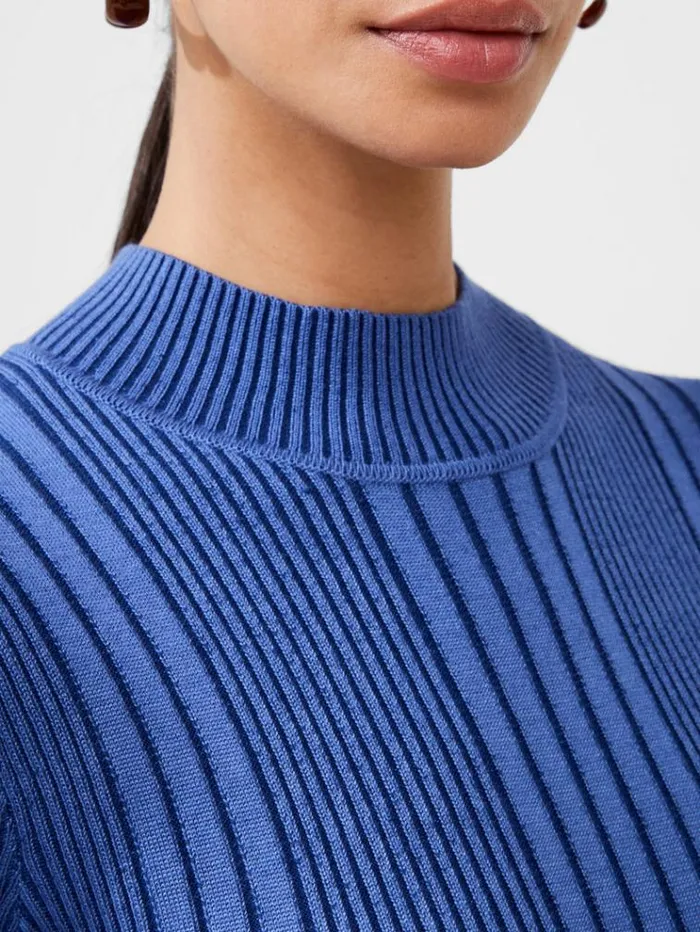 French Connection Dresses Mari Knit Roll Neck Mini Dress Coastal Fjord Multi 8211 Woman