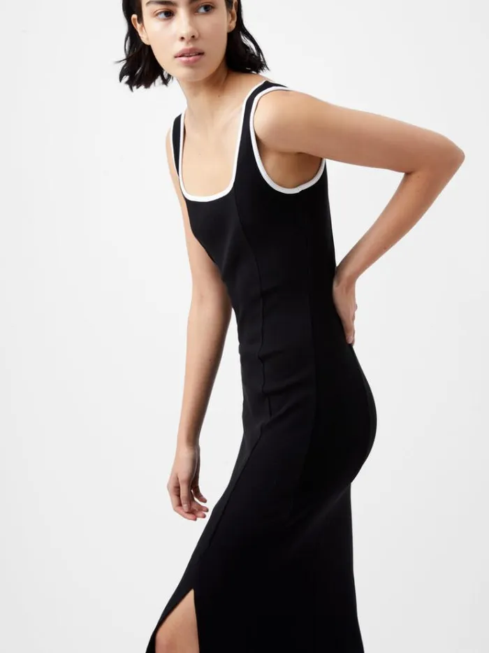 French Connection Dresses Rassia Rib Contrast Square Neck Midi Dress Blackporcelain Crea 8211 Woman