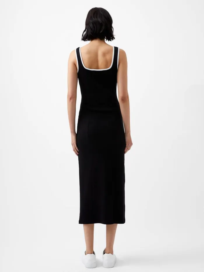 French Connection Dresses Rassia Rib Contrast Square Neck Midi Dress Blackporcelain Crea 8211 Woman