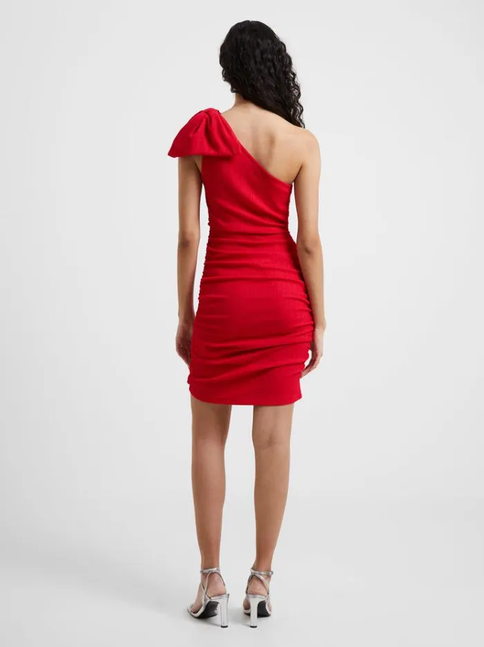 French Connection Dresses Sonya Ribbed Bow One Shoulder Dress Lollipop Red 8211 Woman