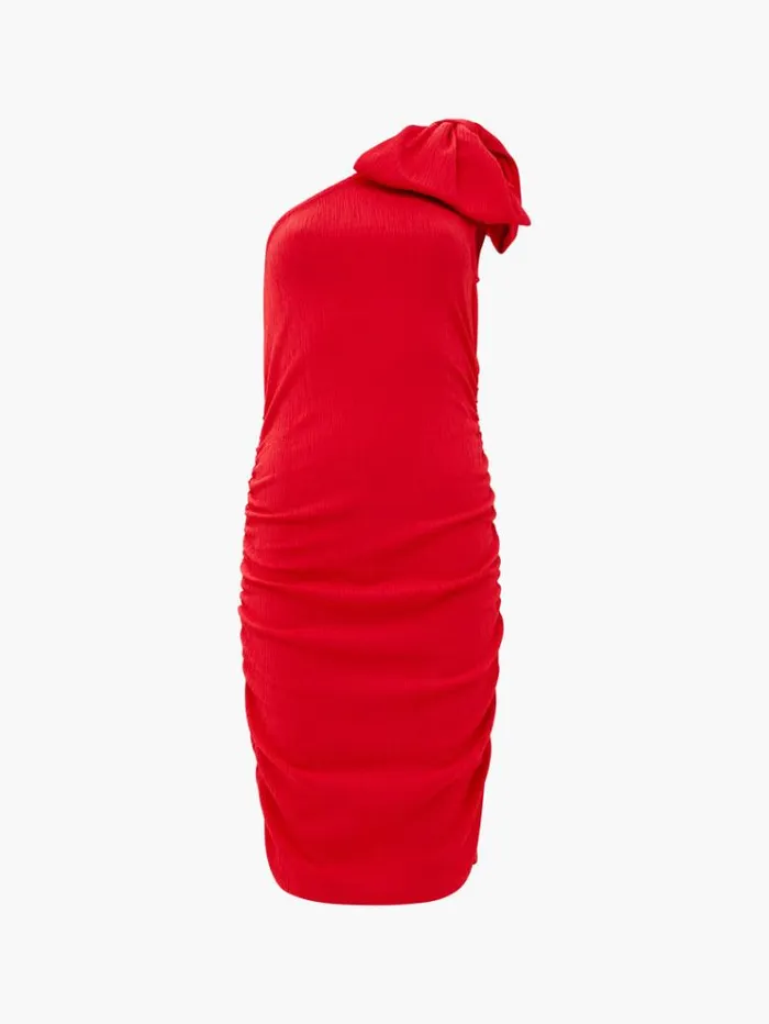 French Connection Dresses Sonya Ribbed Bow One Shoulder Dress Lollipop Red 8211 Woman