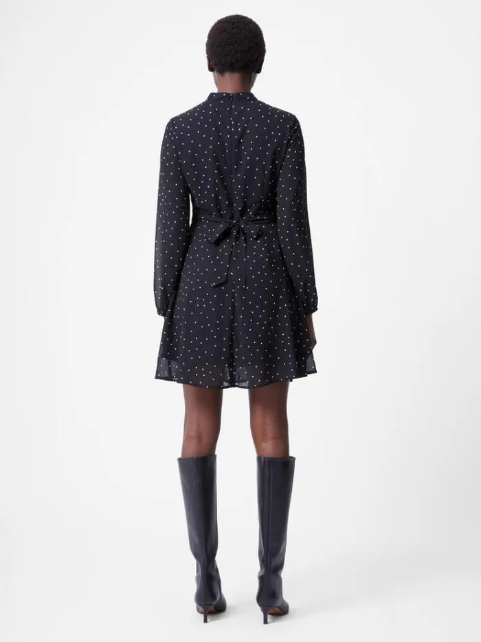 French Connection Dresses Spot Georgette Long Sleeve Mini Dress Blackwhite 8211 Woman