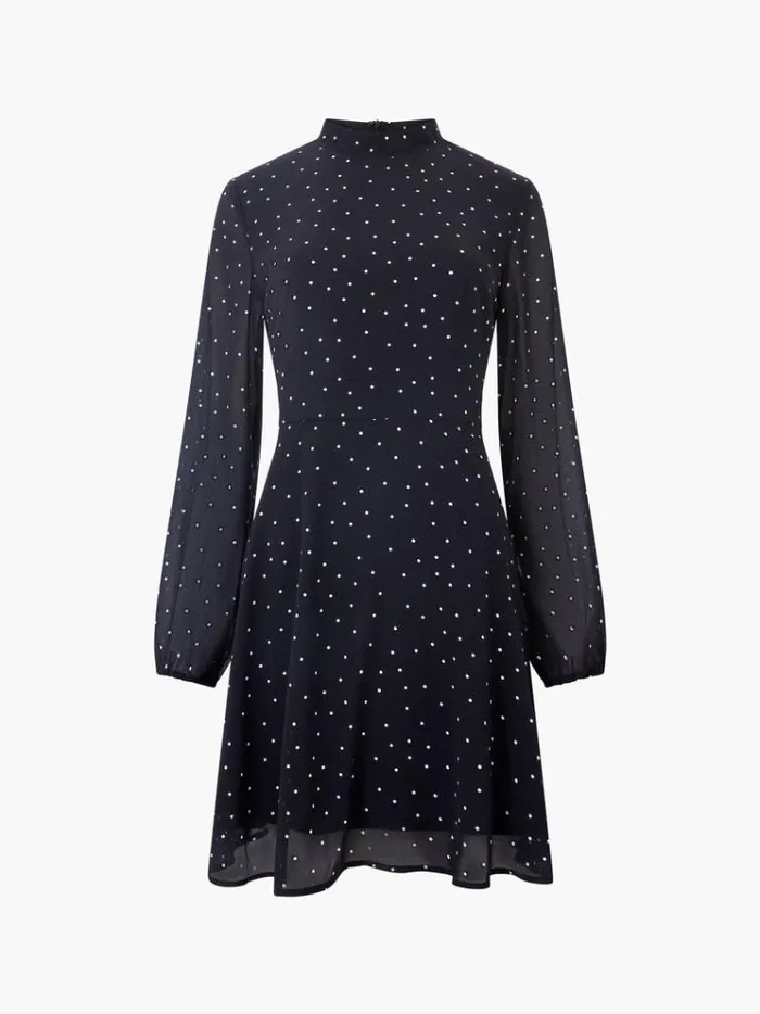 French Connection Dresses Spot Georgette Long Sleeve Mini Dress Blackwhite 8211 Woman