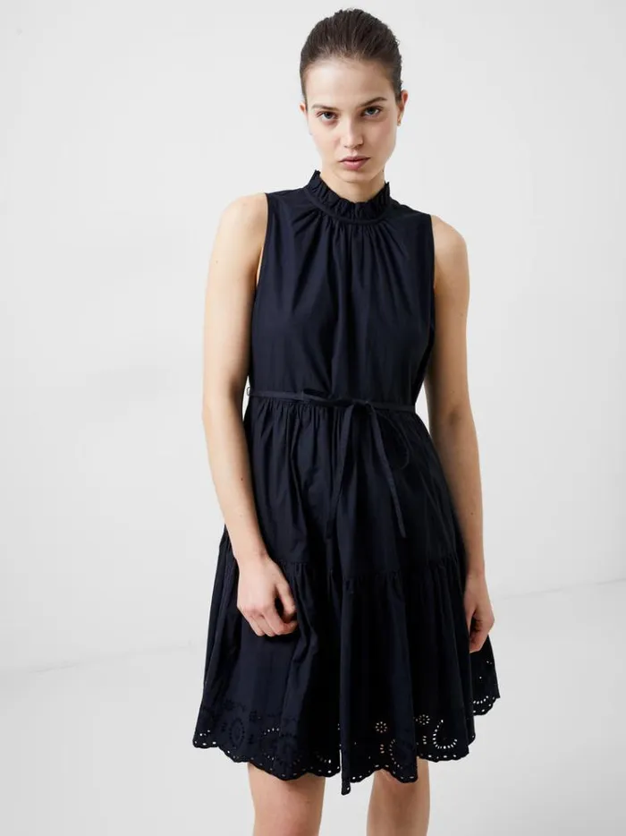 French Connection Dresses Tiered Broderie Mix Dress Black 8211 Woman