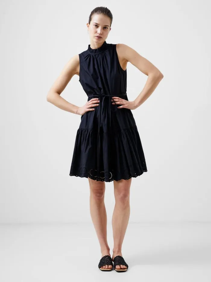French Connection Dresses Tiered Broderie Mix Dress Black 8211 Woman
