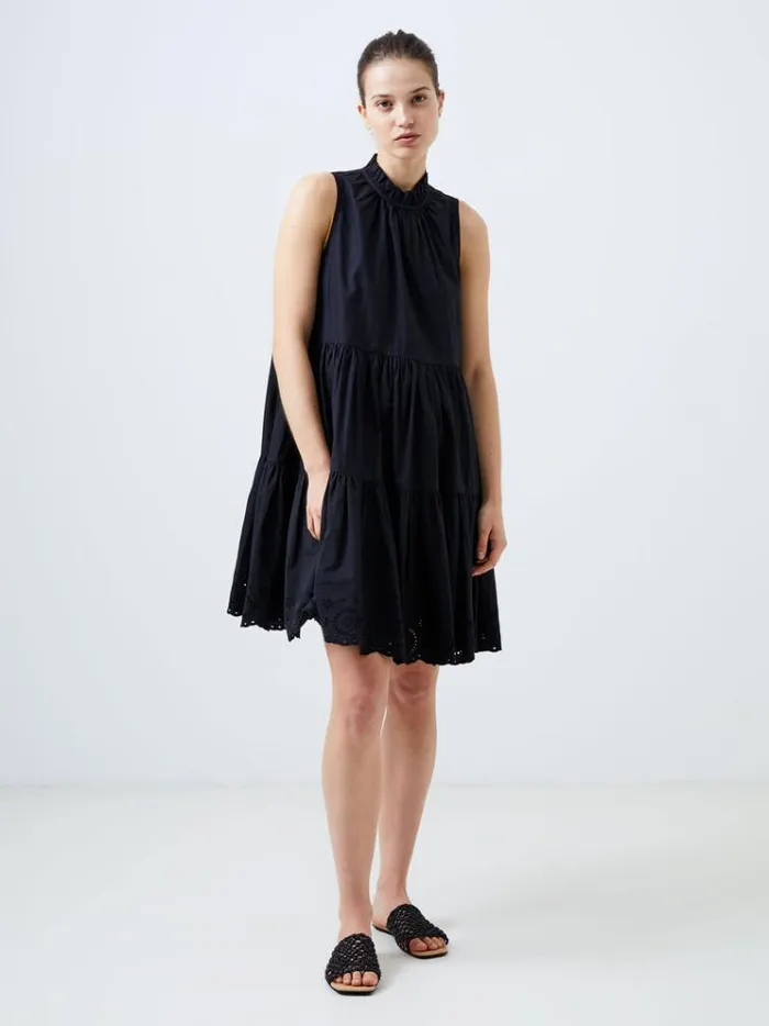 French Connection Dresses Tiered Broderie Mix Dress Black 8211 Woman