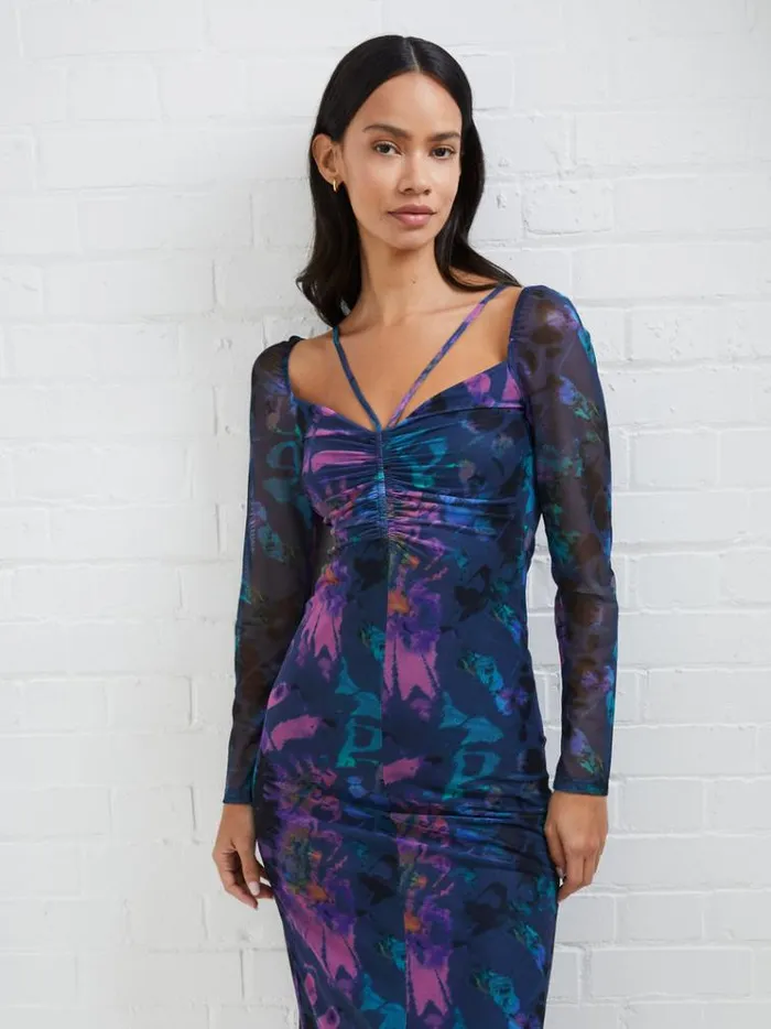 French Connection Dresses Toni Mesh Gabriela Dress Blue Depths 8211 Woman