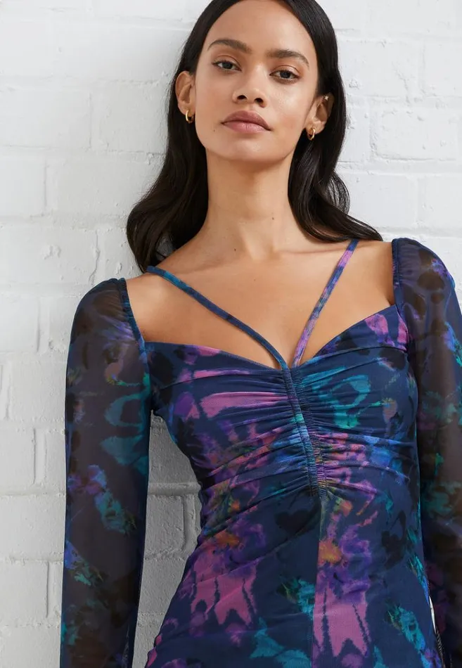 French Connection Dresses Toni Mesh Gabriela Dress Blue Depths 8211 Woman