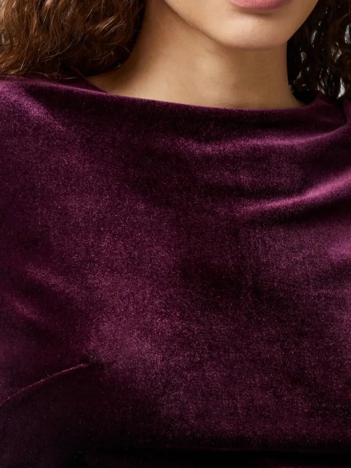 French Connection Dresses Viola Velvet Long Sleeve Bodycon Mini Dress Burgundy Red 8211 Woman