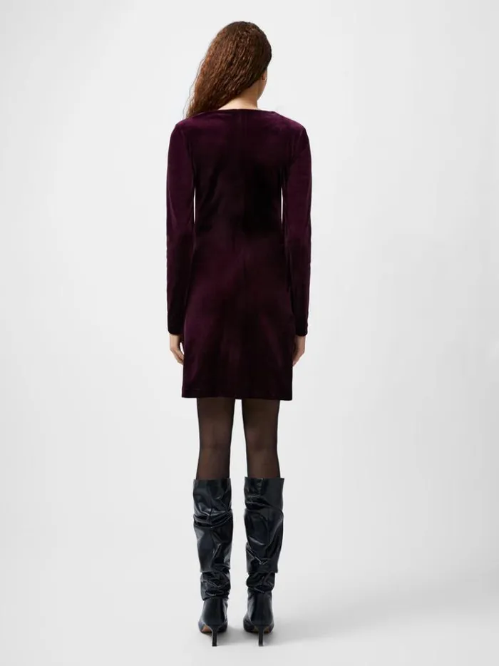 French Connection Dresses Viola Velvet Long Sleeve Bodycon Mini Dress Burgundy Red 8211 Woman