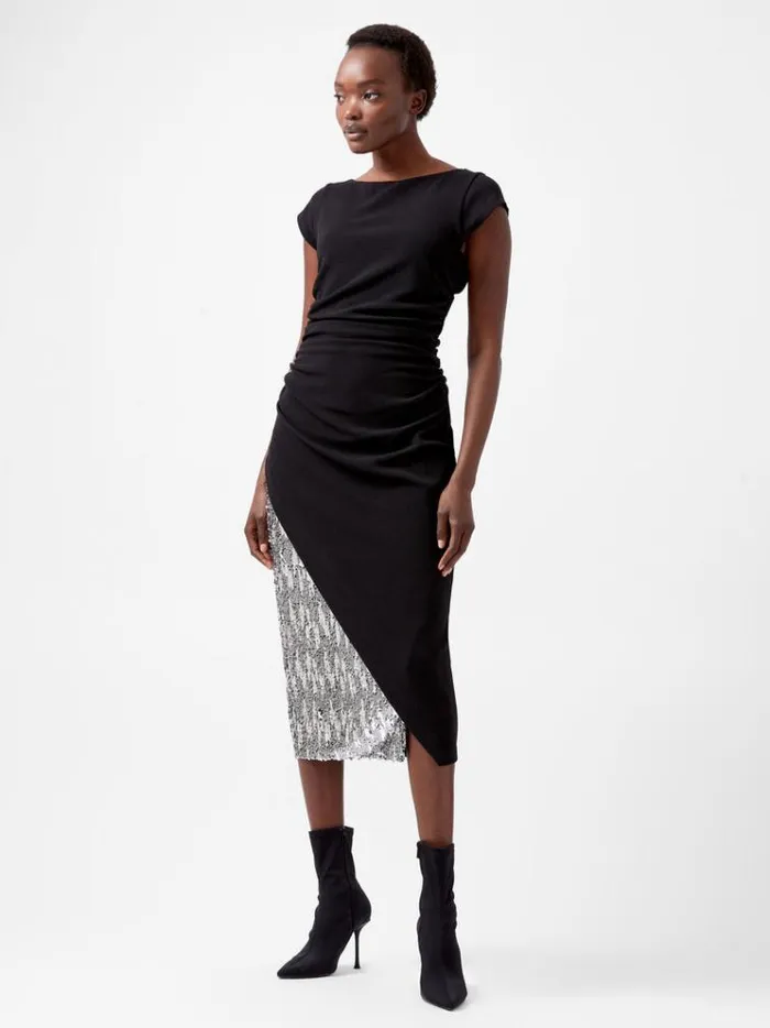 French Connection Dresses Zanna Jersey Sequin Mix Midi Dress Blackout 8211 Woman