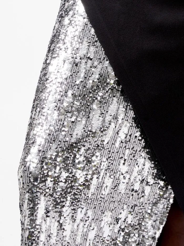 French Connection Dresses Zanna Jersey Sequin Mix Midi Dress Blackout 8211 Woman