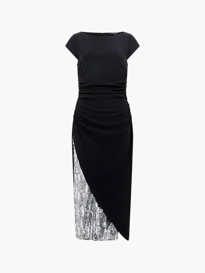 French Connection Dresses Zanna Jersey Sequin Mix Midi Dress Blackout 8211 Woman