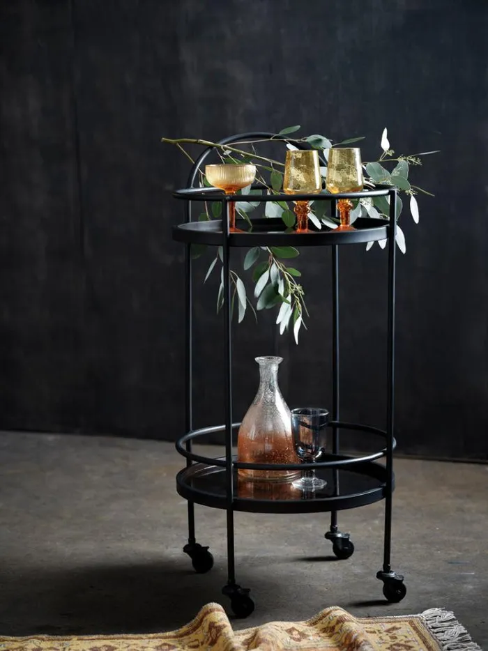 French Connection Home Accessories Antique Mirrored Drinks Trolley Blackgold 8211 Home