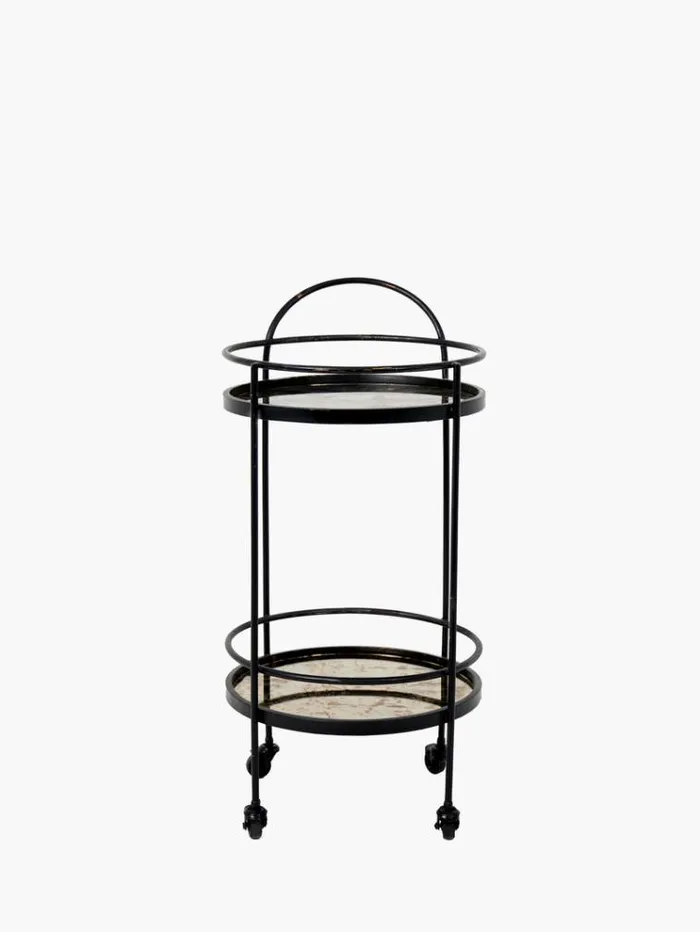 French Connection Home Accessories Antique Mirrored Drinks Trolley Blackgold 8211 Home