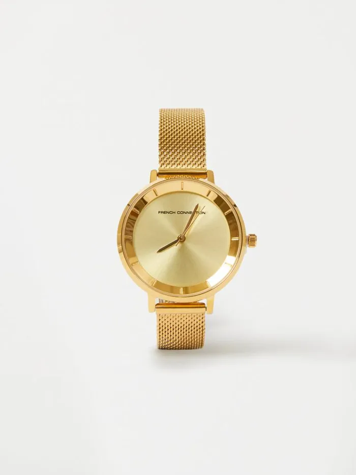French Connection Jewellery Gold Tone Mesh Bracelet Watch With Champagne Dial Gold 8211 Woman French Connection Jewellery Gold Tone Mesh Bracelet Watch With Champagne Dial Gold 8211 Woman